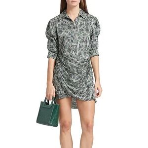 Cinq à Sept $395 Janine Swirl Ruched Puff Sleeve Drape Mini Dress Size 12